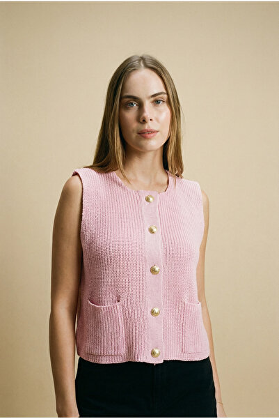 Shophia Gold Buttoned Women's Knit Vest - 100% Cotton