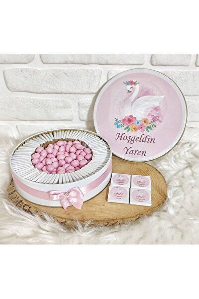 Sweet Story 100 Adet+200 Gr Drajeli Kuğu Temalı İsme Özel Kız Bebek Hoşgeldin...