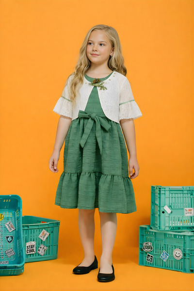 FESSHERA KİDS Devojčica haljina Čipka set haljina sa bolerom i volanima, spec...