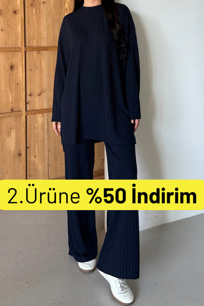 Balenbi Γυναικείο Σετ Τούνικ Χιτζάμπ με ριγέ λαιμόκοψη ποδηλατικού τύπου 1152