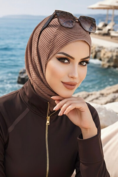 Aişe tesettür Șapcă de înot cu dungi de cupru - Șapcă de înot pentru sport