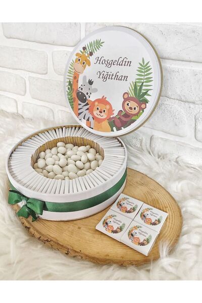 Sweet Story 150 Adet+200 Gr Drajeli Safari Temalı İsme Özel Erkek Bebek Hoşge...