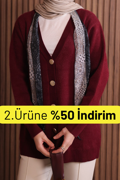 Balenbi Women's V-Neck Bronze Buttoned Bearded Knitwear Cardigan 1142