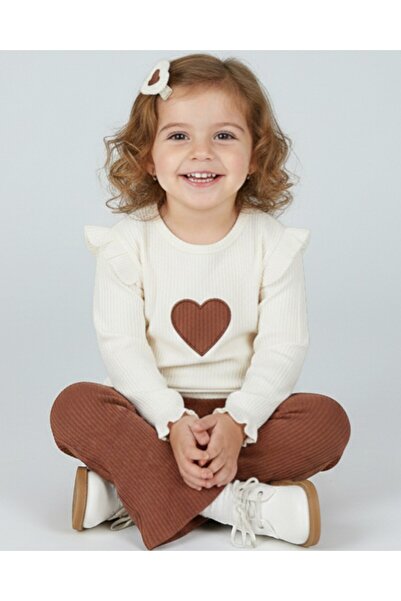 voyyo kids baby بدلة أطفال بناتي بأكمام مطرزة على شكل قلب وقماش مضلع مقاس 6-9...