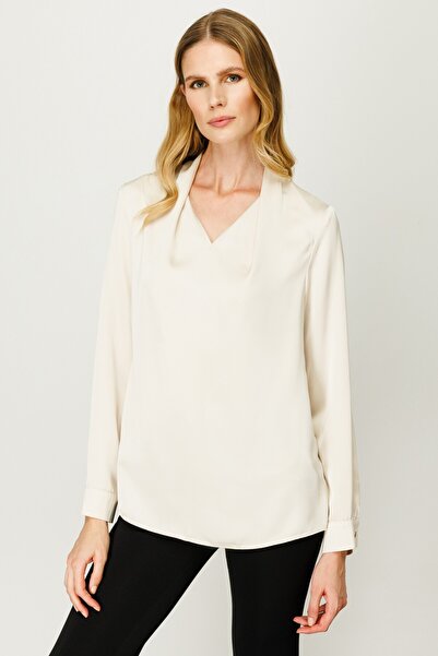 Ekol Bluză din satin cu mânecă lungă cu decolteu în V pentru femei - Eleganță...