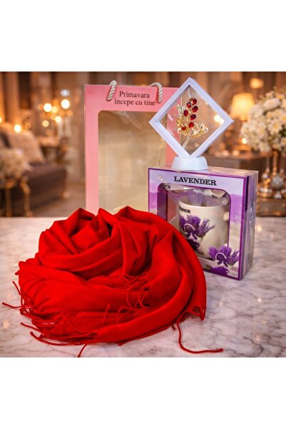 velve Pachet cadou Spring Mornings, brosa, esarfa lunga cu franjuri si set ce...