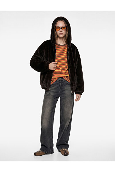 Koton Hooded Faux Fur Coat with Zipper