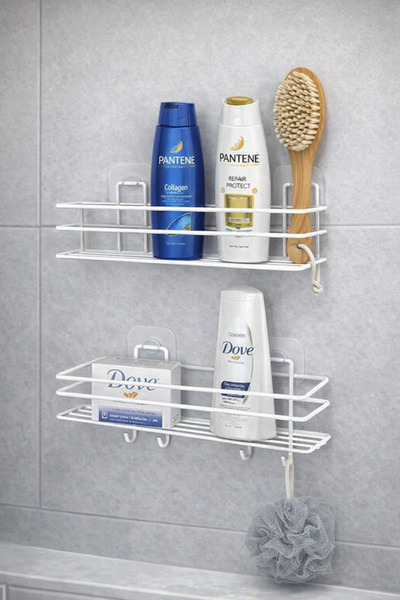 TncPatiShop Yapışkanlı 4 Adet Kancalı Banyo Mutfak Rafı 2 Adet Banyo Duş Duva...