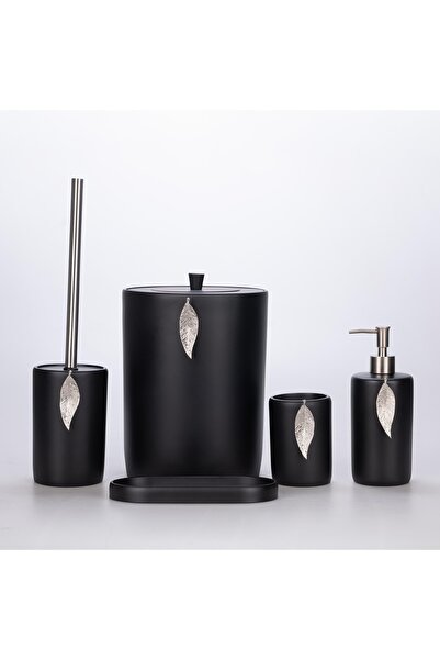 Selim Leaf Bathroom Set Black Silver