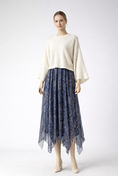 moda biz Women's Asymmetrical Cut Chiffon Skirt with Elastic Waist and Lining