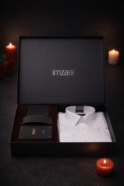 İmza Beyaz Gömlek Slim Fit, Kravat, Cüzdan, Parfüm 4'lü Set, Damat Bohçası, H...