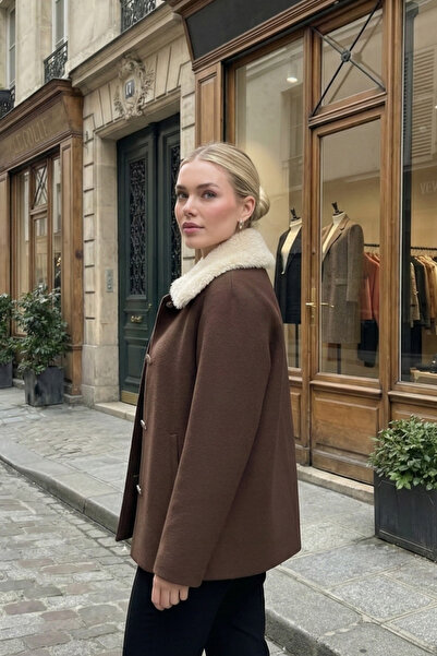 PASTELASTORE Jachetă căptușită cu guler de blană 2121