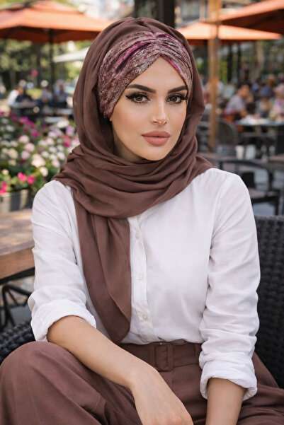Aişe tesettür Vizon Batik Desenli Hazır Şal