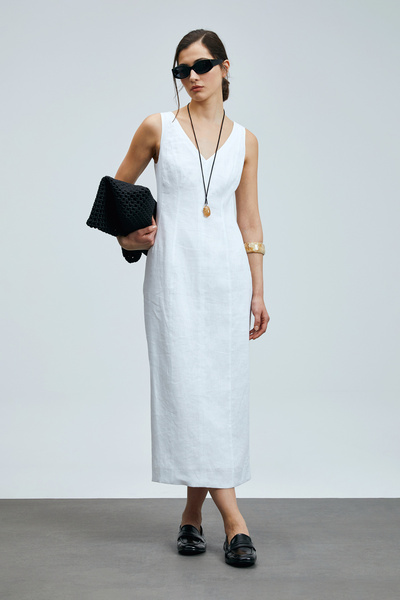 Lufian Honey Women's Sleeveless Linen Dress White