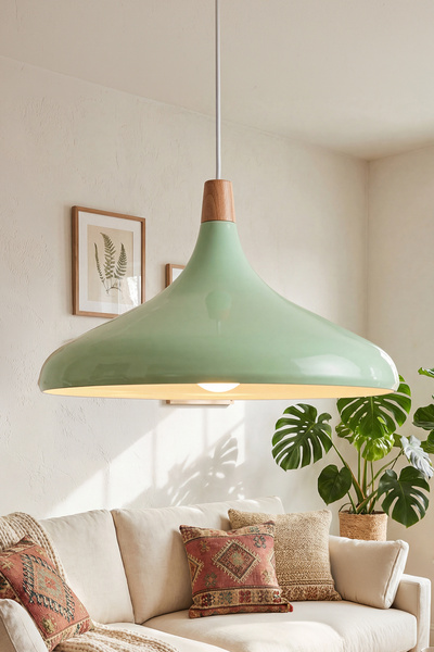 Marrien Nova Bohem Ahşap Mint Yeşili Metal Sarkıt (35 cm) | Yemek Masası Üstü...