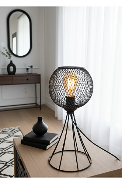 365GUNSERİSONU مصباح طاولة عاكس الضوء على شكل سلك معدني أسود مخروطي الشكل