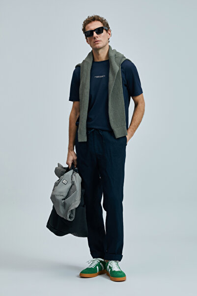 Lufian Karl Smart Men's Chino Trousers Slim Fit Navy Blue