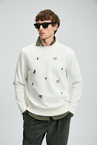 Lufian Noel Erkek Sweatshirt Kırık Beyaz