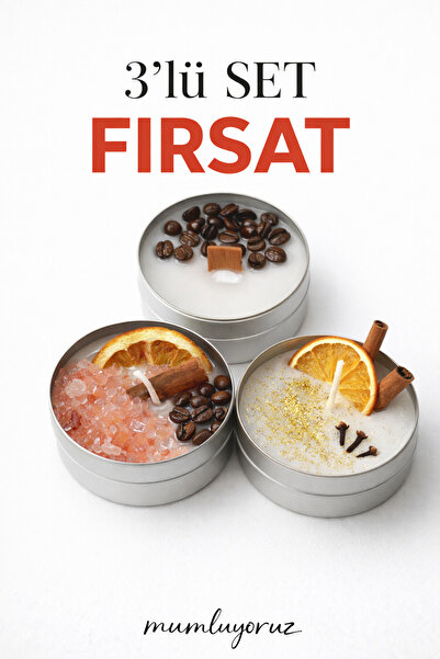 Candle 3'lü Fırsat Set Dekoratif Metal Kutulu ve Kapaklı Mis Kokulu Efsane Mu...