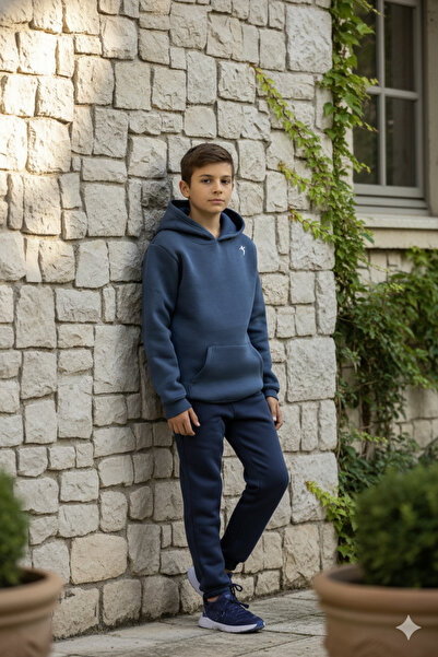 KNUP Детски анцуг с качулка и джобове Indigo - долна част тъмносин