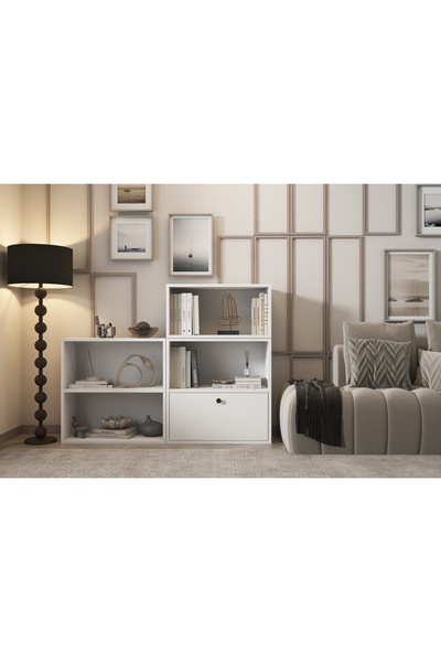Nettrends Düşer Kapaklı Raflı Kitaplık 130 Cm Beyaz Ktp-1254-ç