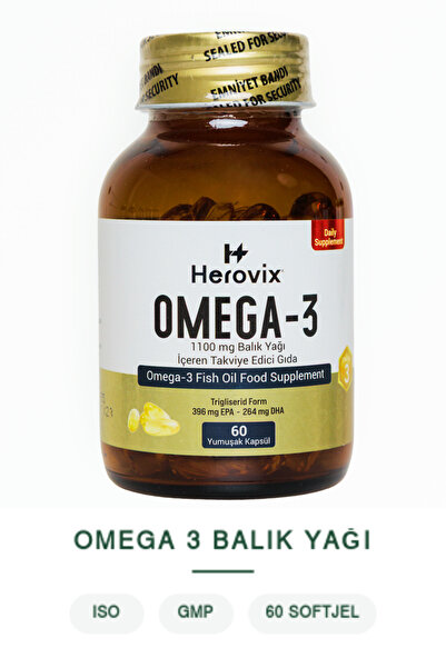 Herovix Omega-3 1100 mg – EPA/DHA İçeren Yüksek Saflıkta Balık Yağı – 60 Softjel