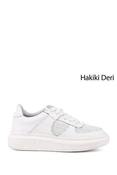 GÖNDERİ(R) Γυναικείο sneaker από γνήσιο δέρμα σε λευκή σόλα με κορδόνια