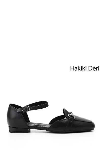 GÖNDERİ(R) حذاء ماري جين نسائي من الجلد الطبيعي بإبزيم أسود