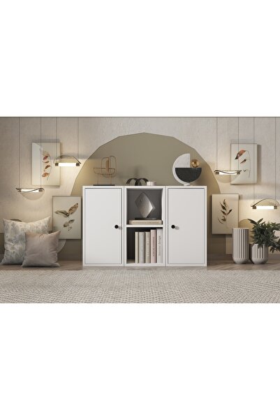 Nettrends Iki Kapaklı Raflı Beyaz Konsol Çıtasız Kns-1158-ç