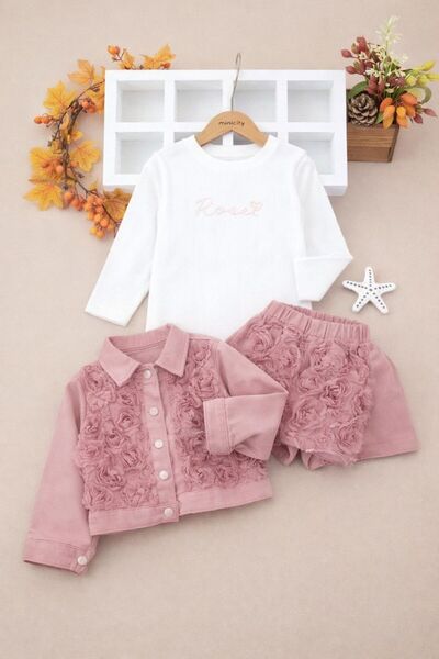 nazarbebe Set de 3 piese pentru fete, cu pantaloni scurți cu detalii florale ...