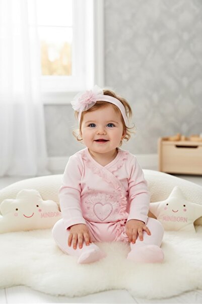 Cotton Heart Embroidered Baby Girl Jumpsuit Hospital Exit Set