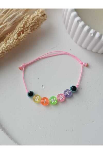La fee aksesuar Kız Çocuk Isimli Bileklik Pembe Ip Nazar Boncuklu Isim harf B...