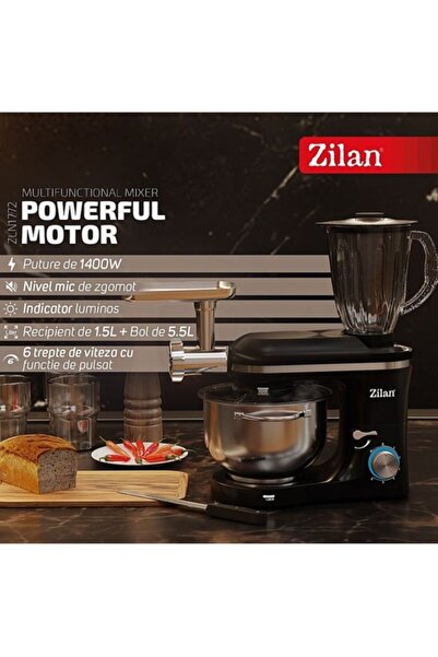 Zilan Mixer, blender si masina de tocat 3 in 1 ZLN1772 Negru, 6+1 nivele, 1400W