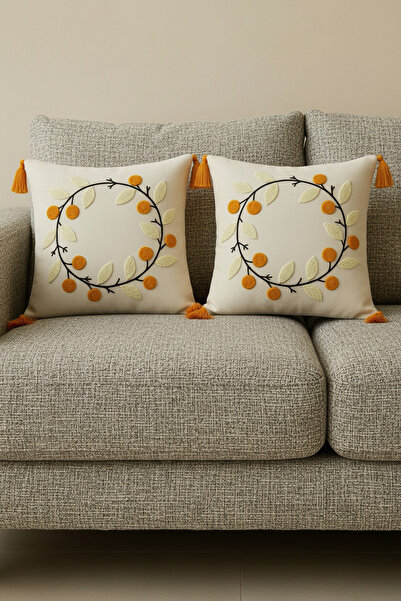 Alveka Home 2'li Punch Nakışlı Oturma Odası Balkon Bohem Kırlent Kılıfı Yastı...