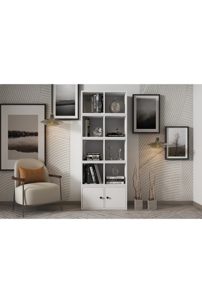 Nettrends 2 Kapaklı Raflı Kitaplık 65 Cm Beyaz Ktp-1038-ç