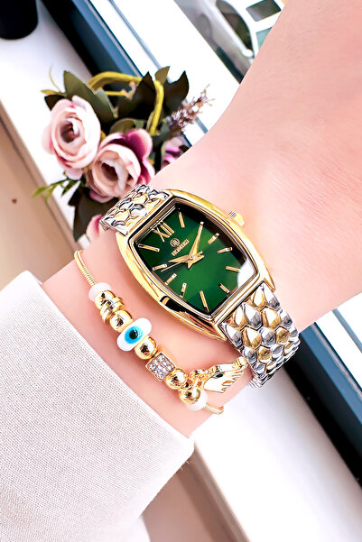 Homies Özel Kutulu Kare Kasa Kadın Kol Saati Su Geçirmez Gold Gümüş Çelik Kor...