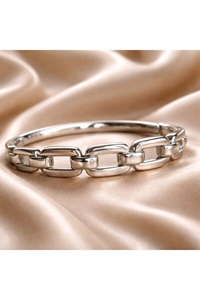 stainless steell سوار من الفولاذ الفضي بسلسلة على شكل أصفاد