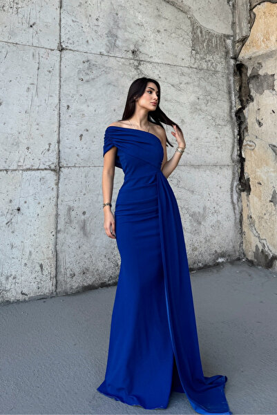 Sindimoda Ewo Kuyruklu Tek Omuz Abiye Saks Mavisi