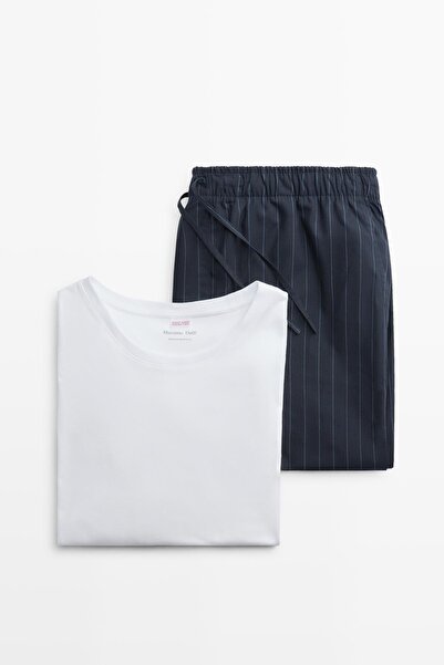 Massimo Dutti Kısa kollu pijama üstü ve çizgili pantolon