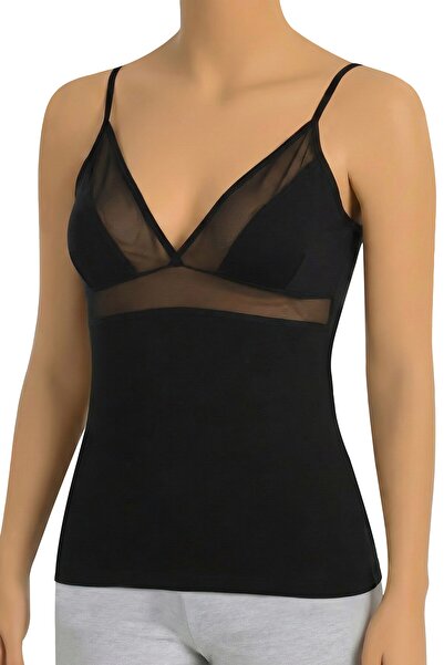 Öts Kadın Atlet Tüllü İp Askılı (%96 Pamuk - %4 Elastan)