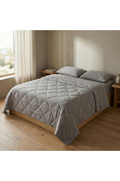 Penelope طقم لحاف وسادة رمادي مزدوج من القماش المصنوع من الألياف الدقيقة - أل...