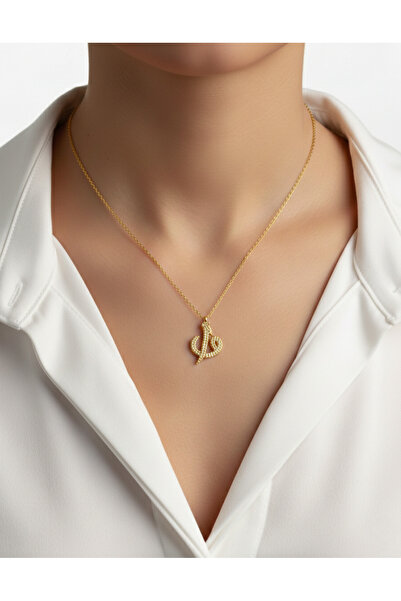 Moda Hilye www.modahilye.com 925 Ayar Gümüş Elif Vav Tasarım 14 Ayar Altın Ka...