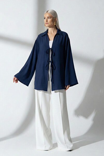 PASTELASTORE Kimono pentru femei 100% bumbac și in, cu șireturi, buzunar 1165...