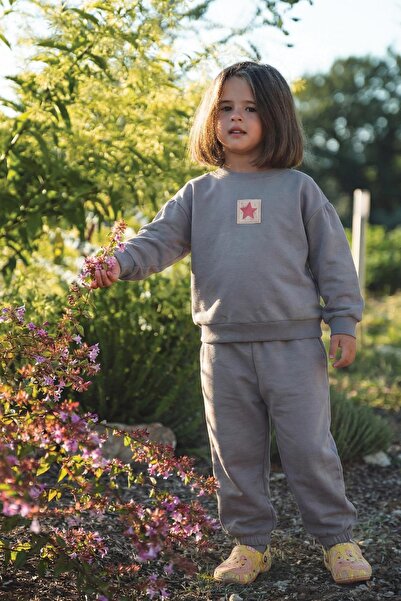 Cigit Label Detailed Sweatshirt Set 1-7 Years Mint Green