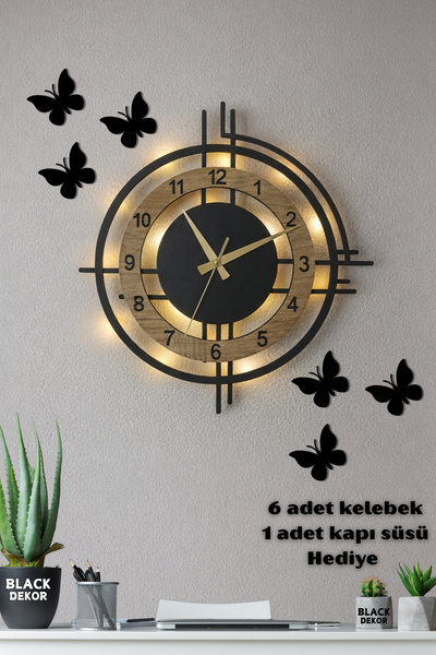 Genel Markalar Sonoma Renkli Led Işıklı Sessiz Duvar Saati | Modern Ve Şık 48...