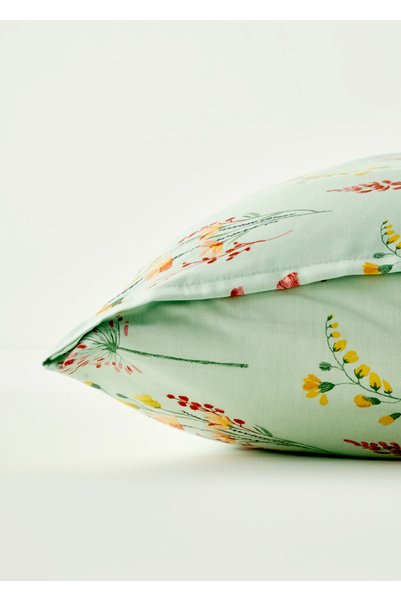 Bella Maison 100% Cotton Satin Flores Double Duvet Cover Set Light Green (200x220 cm)