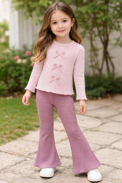 ÇALIŞKAN MODA Three Bows Camisole Girls' Blouse and Pants Two-Piece Set [Snug...