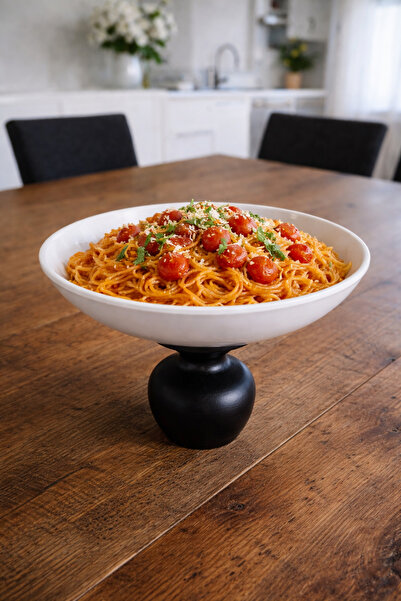 justwood Macaroni Black Pomegranate Footed 22.5 cm Melamine Serving Plate, Pi...