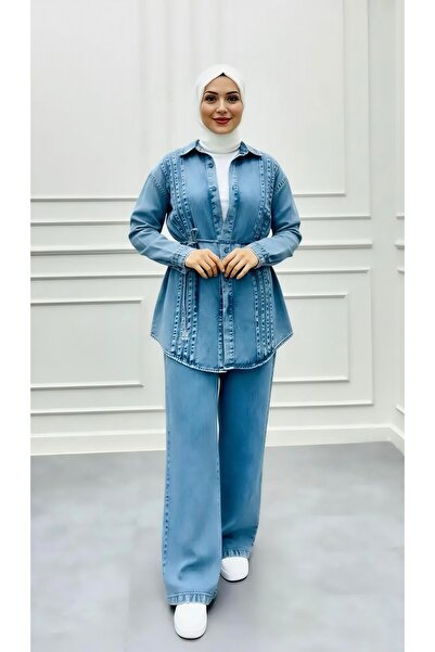 NERA GİYİM Denim Shirt Pants Set Blue