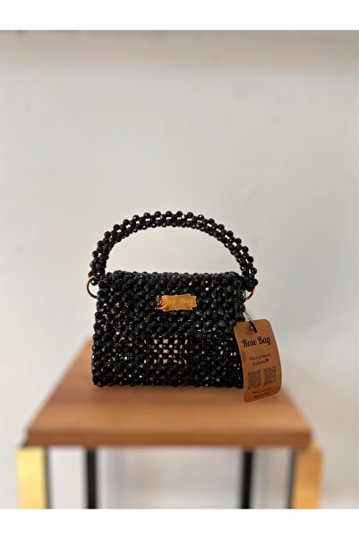 Rose Siyah Boncuk çanta şık gece & abiye çanta en 15 cm boy 12 cm